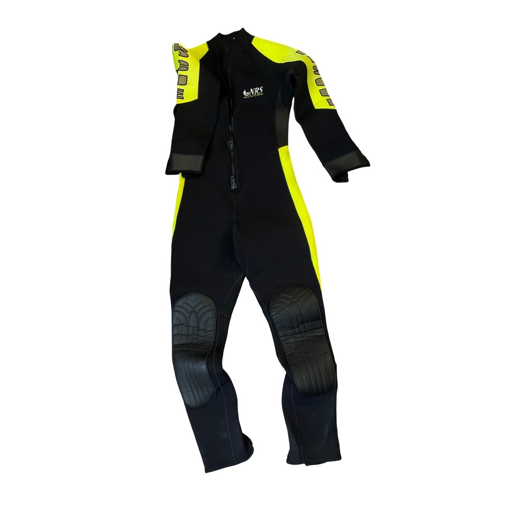NRS Rescue Wetsuit Full Body Neoprene High Vis Yellow Black Front Zip Mens S